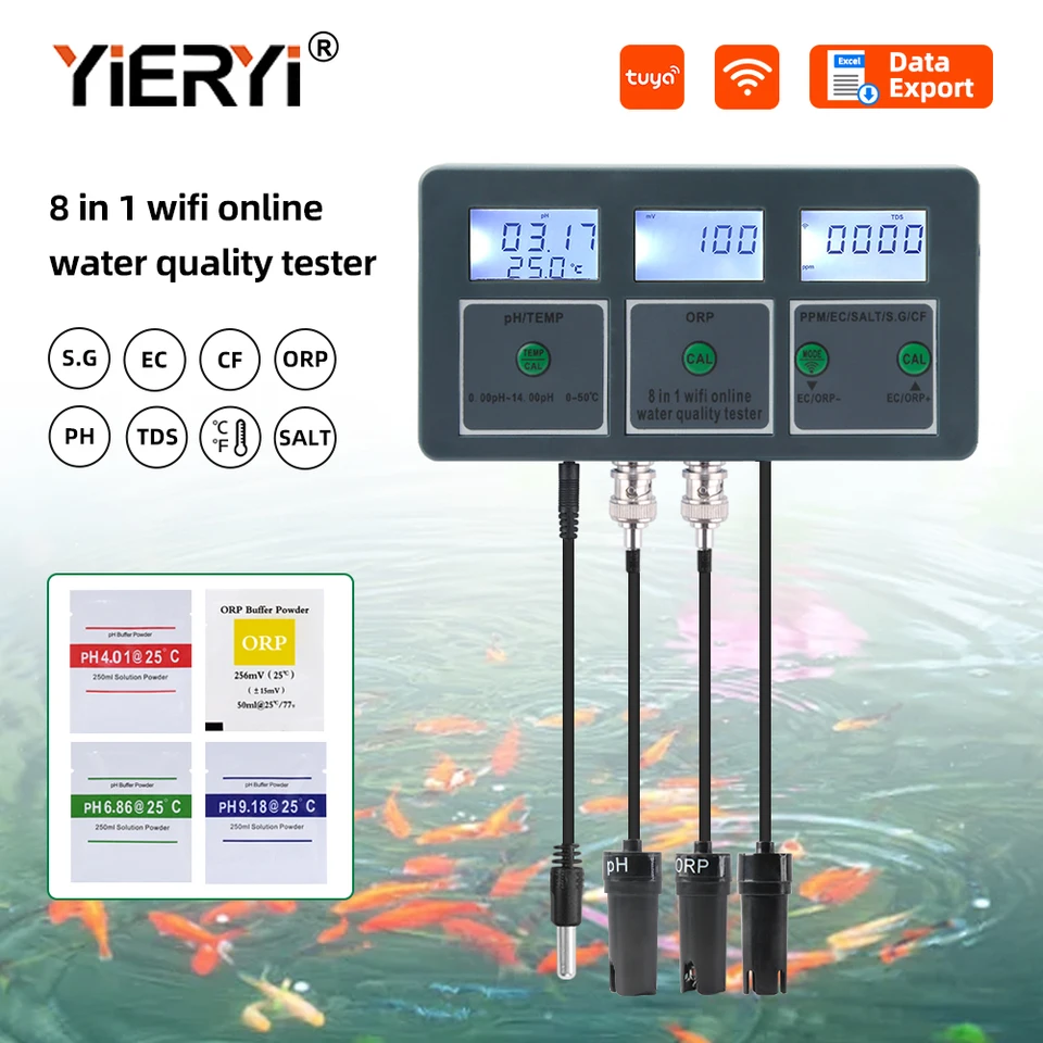 7 In 1 Smart Water Quality Tester, Wireless WiFi Water Monitor Measures PH/ ORP/TDS/EC/Salinity/SG/TEMP, Water Quality Meter With App Connection Real- Time Alerts For Aquarium, Saltwater Fish Tank, Etc - View #7
