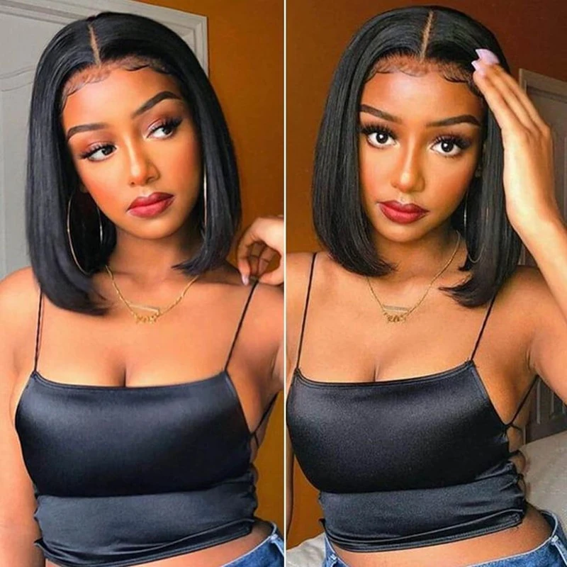 

Short Bob Wig Lace Front Human Hair 6x4 Glueless Preplucked Straight Human Wigs Ready To Go Brazilian Hair Lace Frontal Wigs