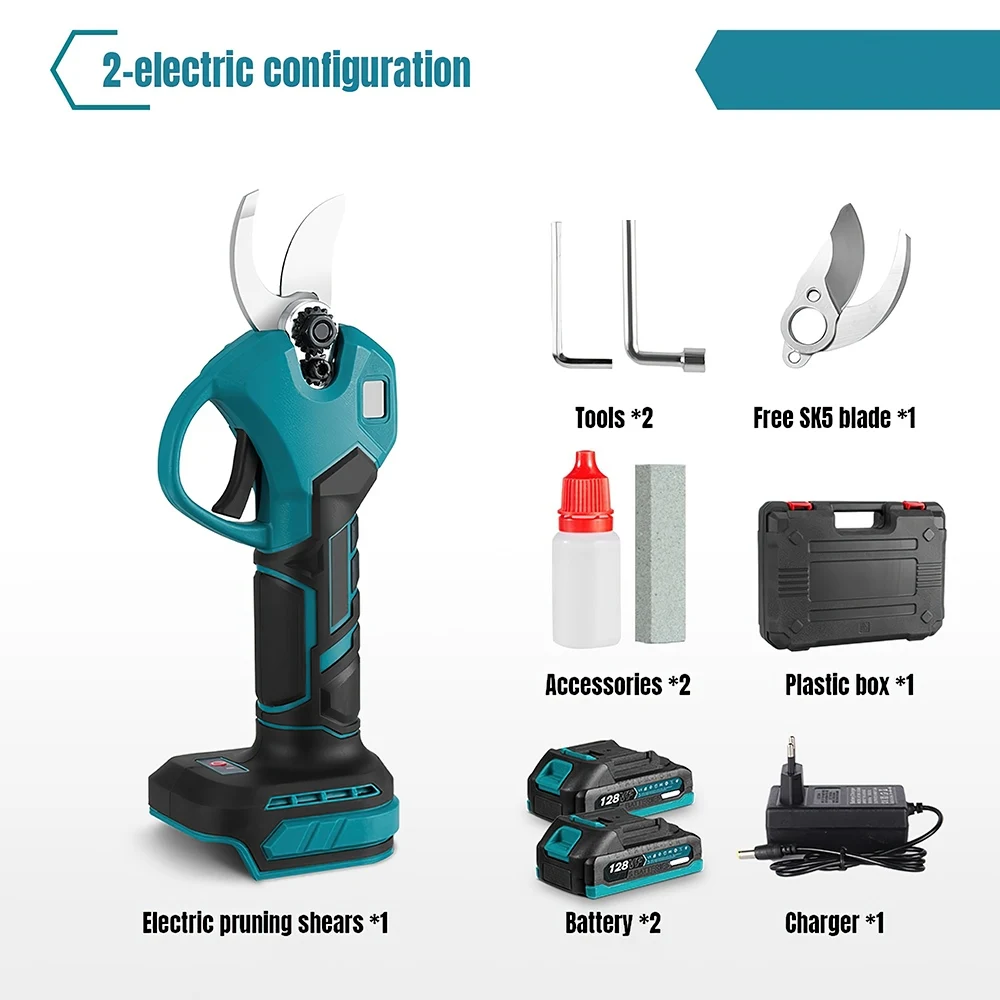 33mm Bürstenlose elektrische Gartenschere, kabellos, 2 Gänge, Baumschere, Bonsai-Schneider, für Makita 18V Akku – Detail 6