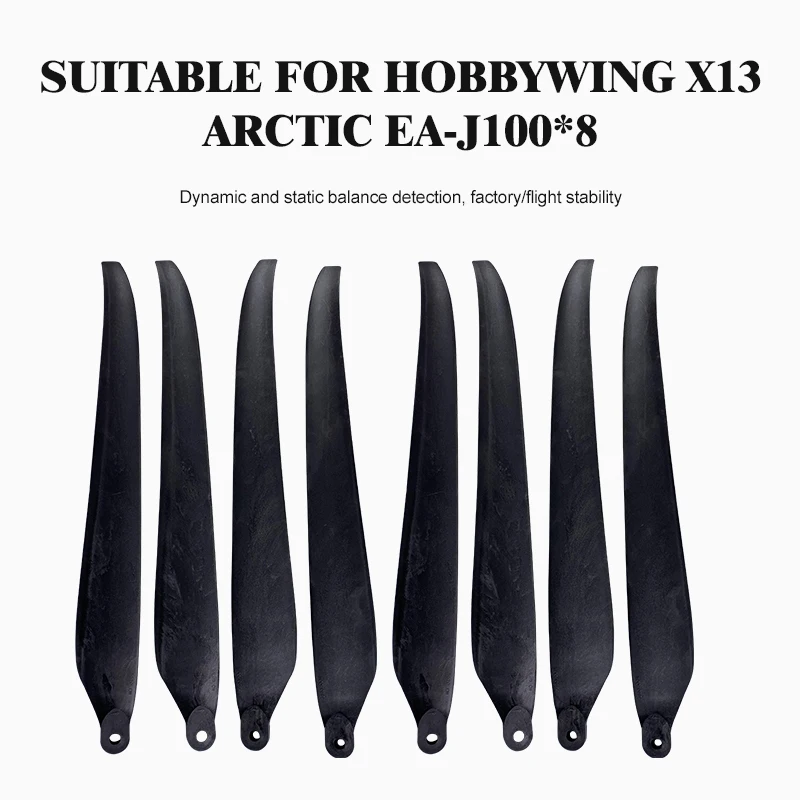 Paire d'hélices pliables en fibre de carbone et nylon, compatibles Hobbywing X13, sur fond blanc.