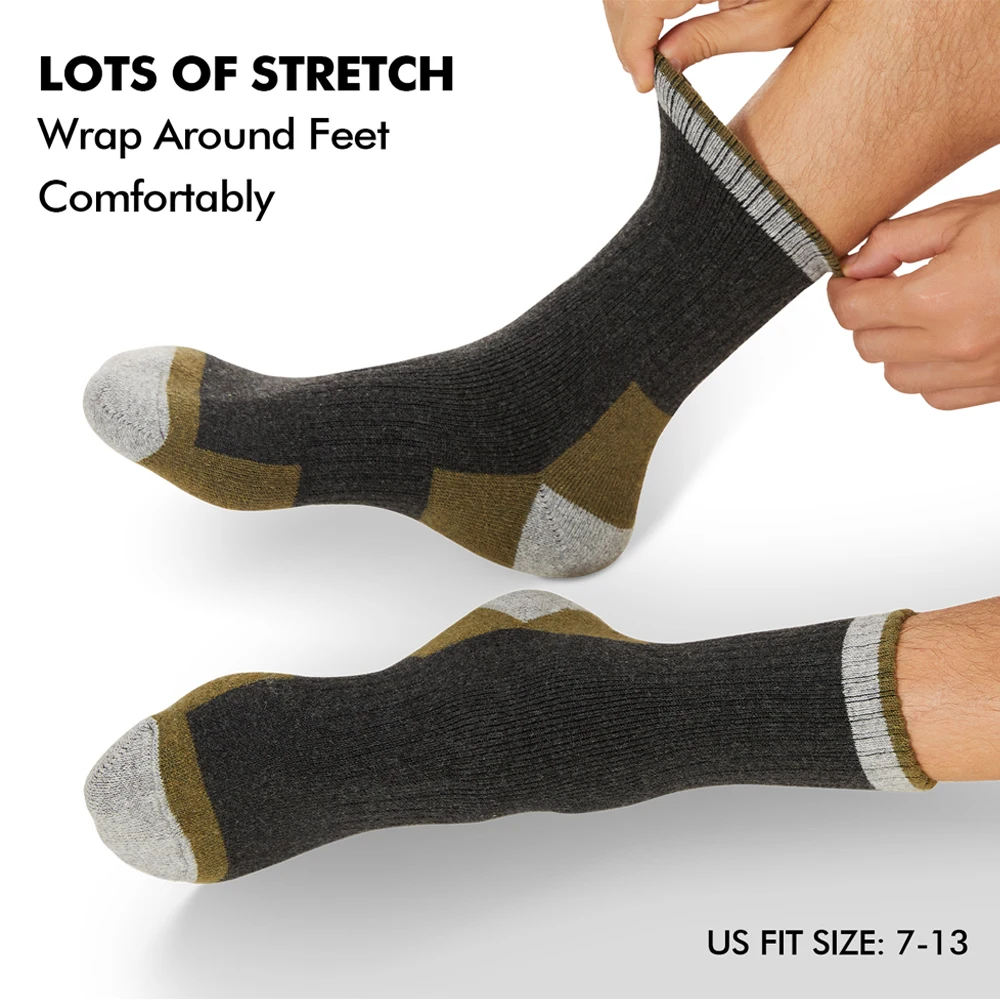 5 Pairs Merino Wool Socks Men Terry Crew Cushion Socks Cushioned Boot Socks for Outdoors Hiking Work Home Moisture Wicking Sock