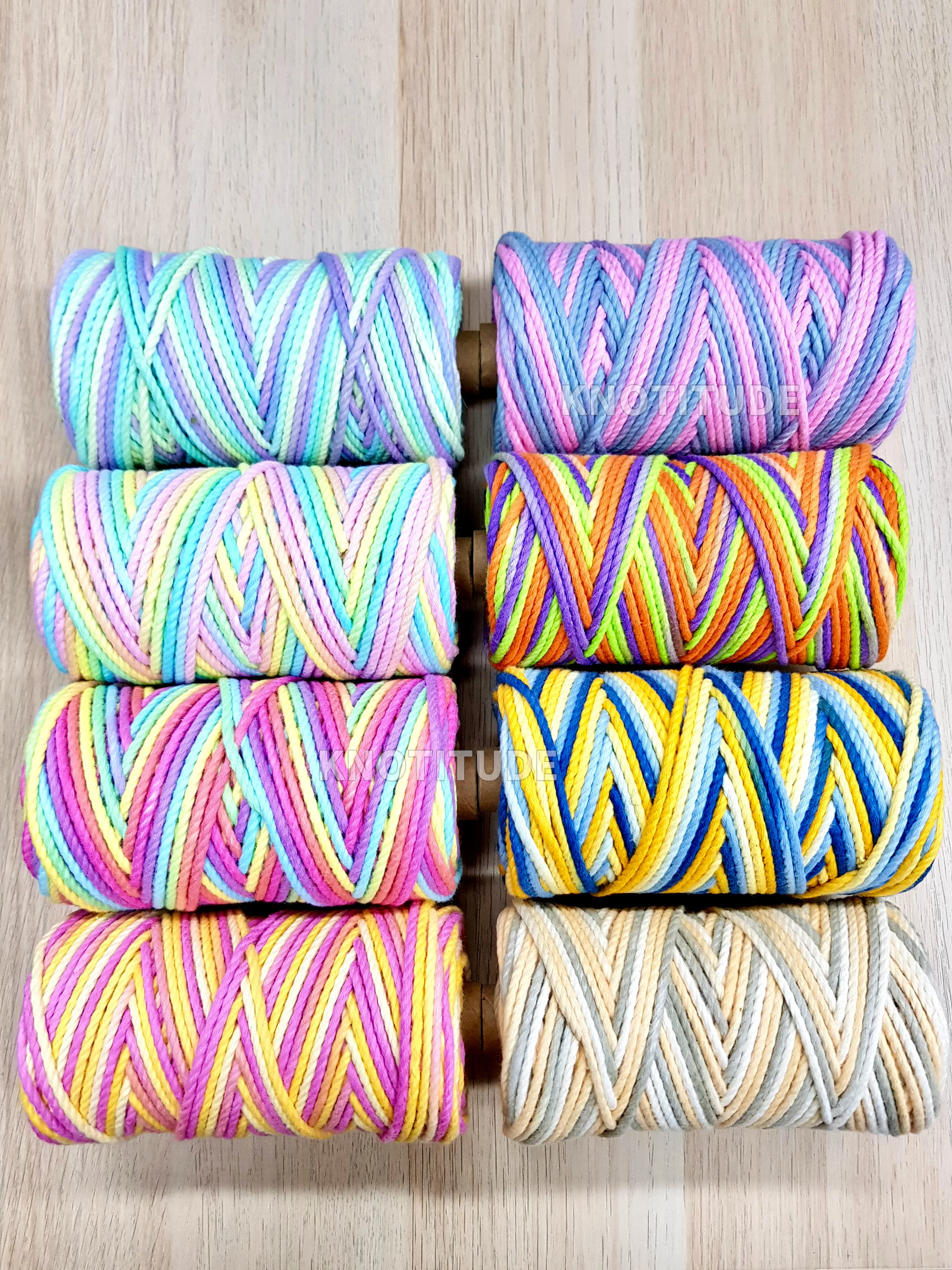 3MM Variegated Macrame Cord 3 strand cotton cord 90yards a Full Roll for Wall hanging decoration & Doorbell Making 3