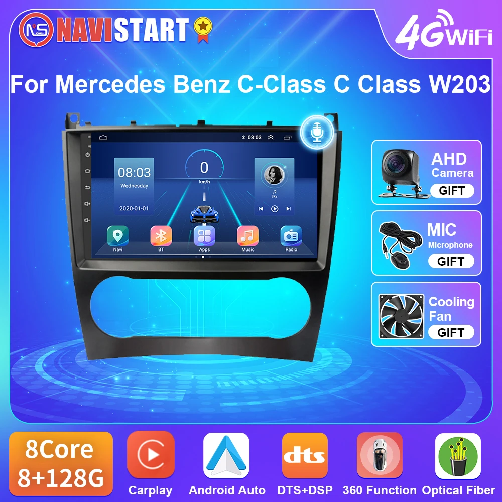 

NAVISTART T5 Car Radio For Mercedes Benz C-Class W203 CLC W203 Android 10 GPS Navigation 4G WIFI Carplay Auto Player No DVD 2Din