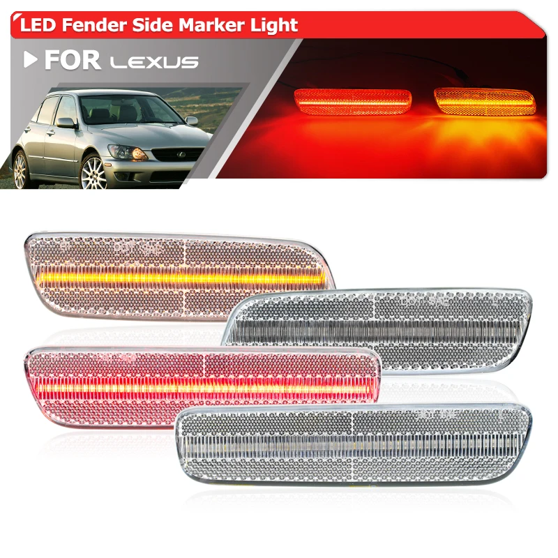 

4x Fits For Lexus IS300 2001 2002 2003 2004 2005 Upgraded F&R Bumper LED Fender Side Marker Light Turn Signal Reflector Lamps
