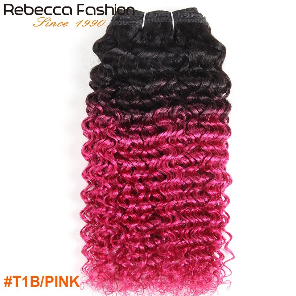 Rebecca Remy Human Hair Weave Bundles Brazilian Dream Curly Human Hair Bundles Ombre Blue Pre-Colored for Salon Extension