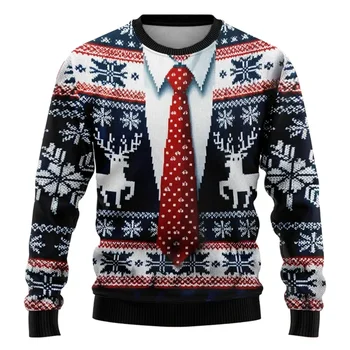 Fashionable 2025 Ugly Christmas Sweater Funny Christmas Pattern Sweatshirt Santa Claus Cosplay Pullover Boys Crew Neck Hoodie