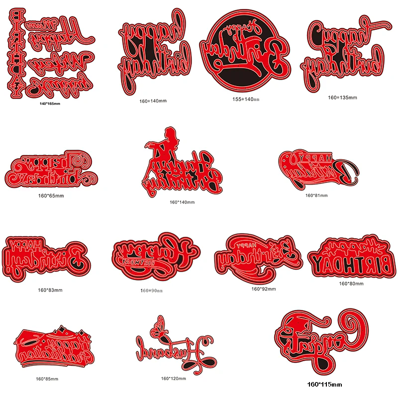 

2022 New Arrival Metal Layer Happy Birthday Phrase Cutting Dies for Scrapbooking Greeting Card Making Big Letter Words Stencils