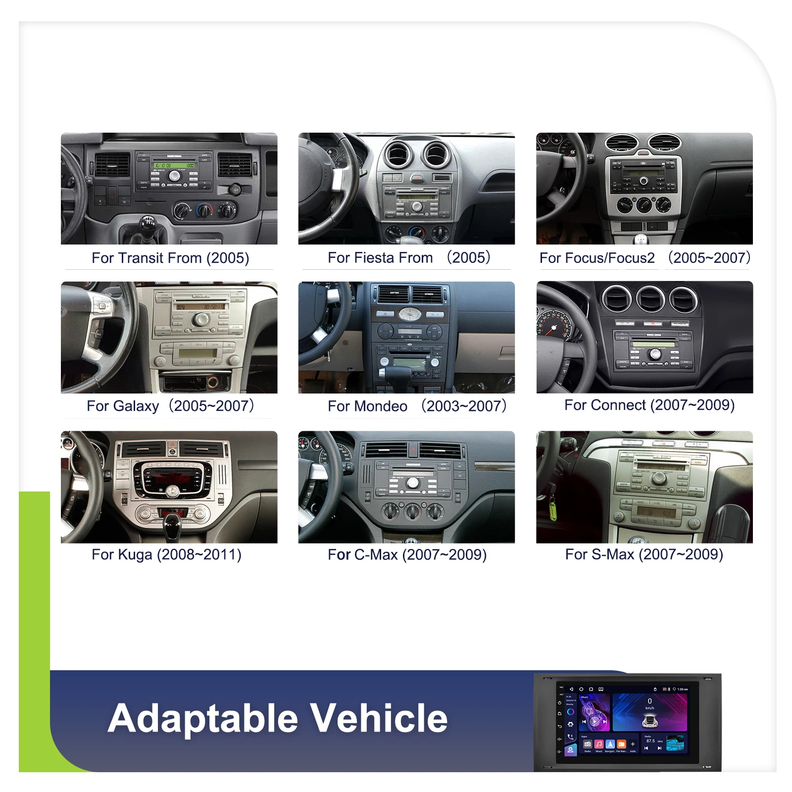 Podofo 4GB 64GB Carplay Android Auto Car Radio 7 Inch For Transit Fiesta Focus Galaxy Mondeo Fusion Kuga C-Max S-Max Connect