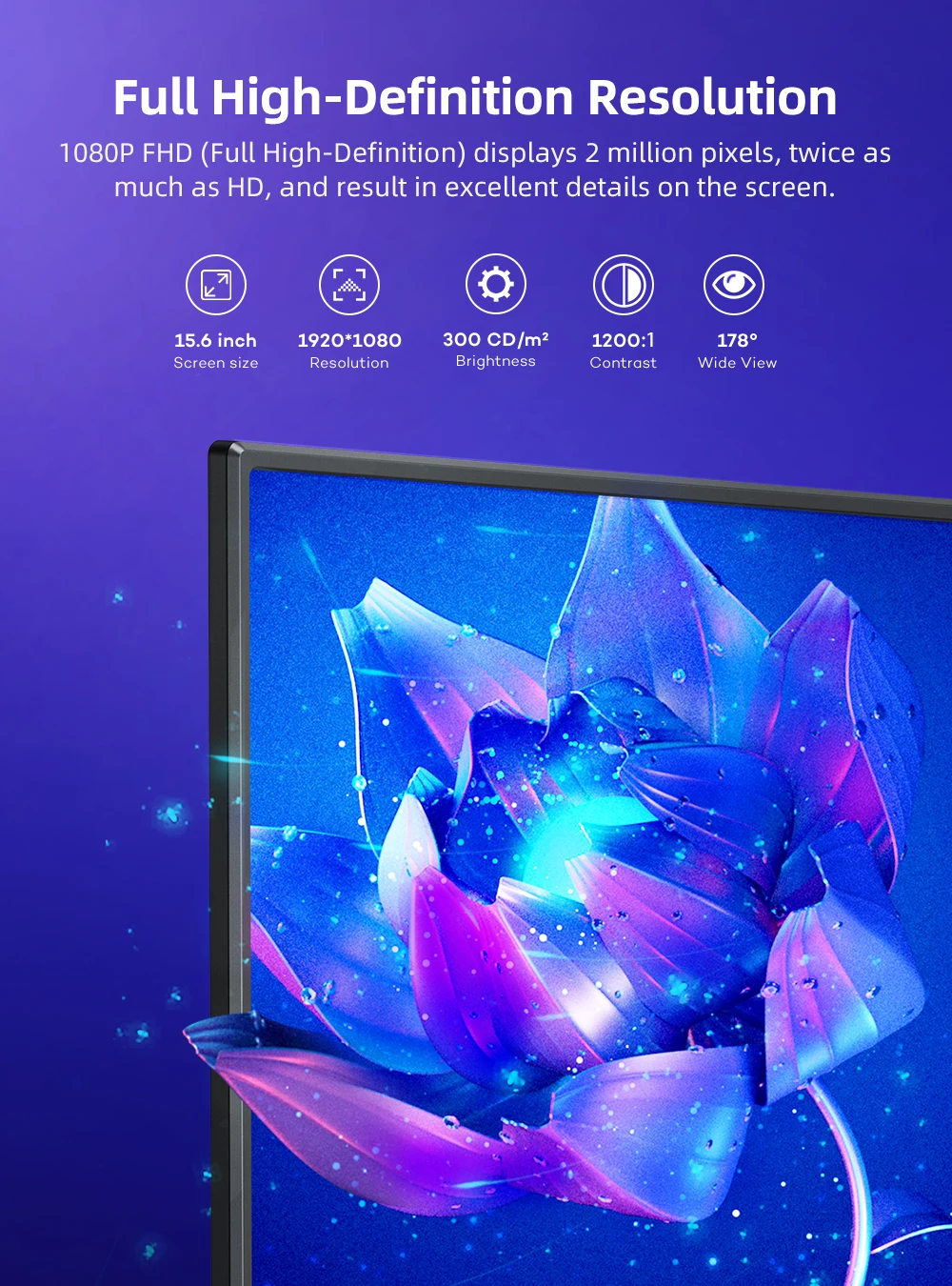 UPERFECT-޴  15.6 ġ FHD 1080P Ӹ IPS HDR FreeSync ɾ USB C  ÷ HDMI, ž ƺ