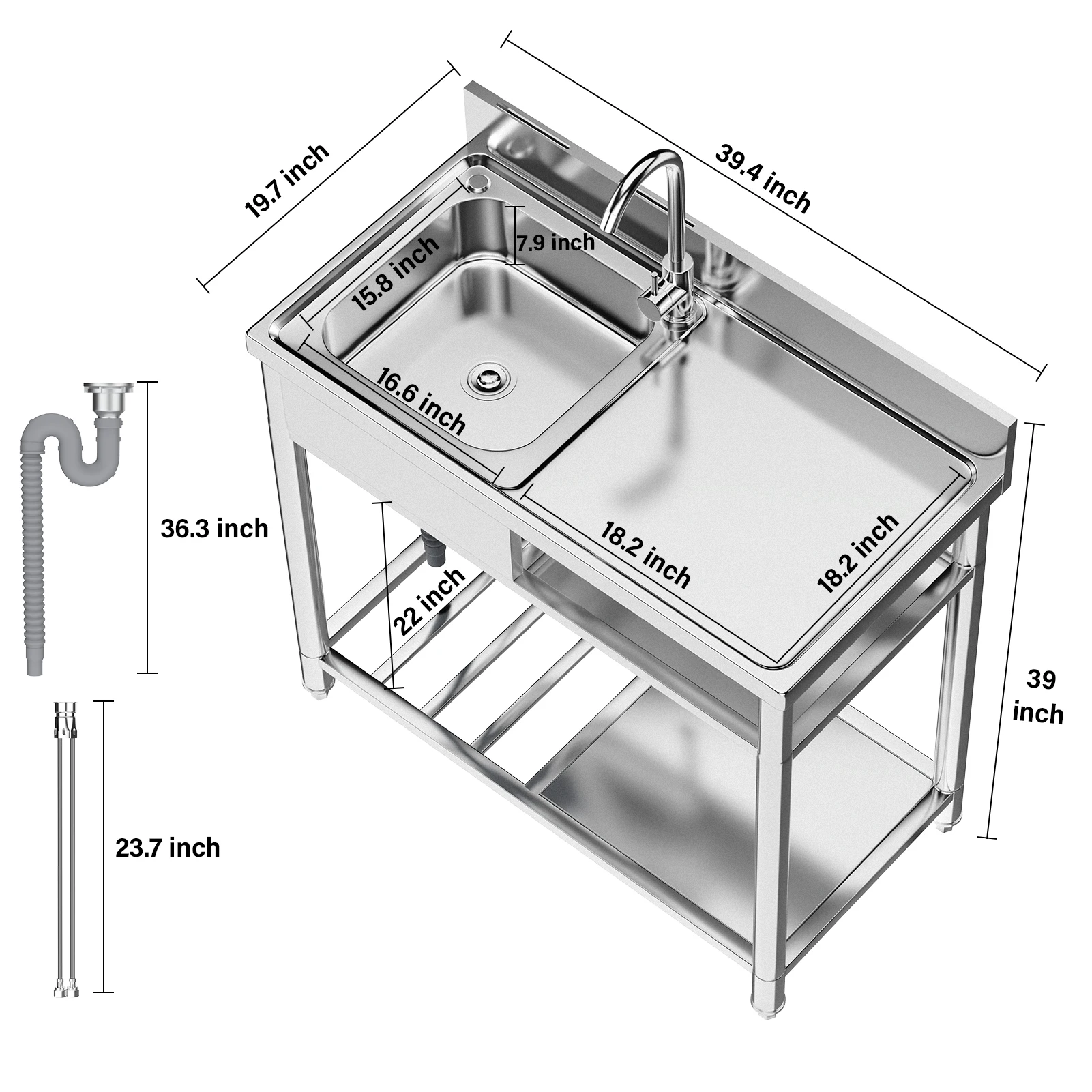 39in Stainless Steel Utility Sink, Outdoor Sink Station with Cabinet 2