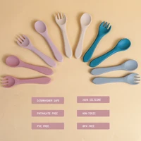 2Pcs/Set Soft Silicone Baby Training Spoon Fork Set BPA Free Kids Safety Non-Slip Tableware Infant Toddler Feeding Accessories 2