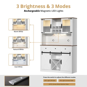 VOWNER Farmhouse Bar Cabinet with Sliding Barn Door, Sideboard Buffet Cabinet with Wine & Glasses Rack, Storage Cabinet for Kitc 5