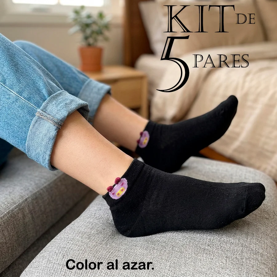 Pack de 5 Pares de Tines con Parche de Personaje - Colores al Azar
