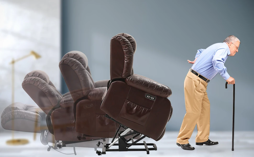 Double motor remote control lift chair, comfortable bedroom recliner for the elderly, leather heated massage chair, sofa chair