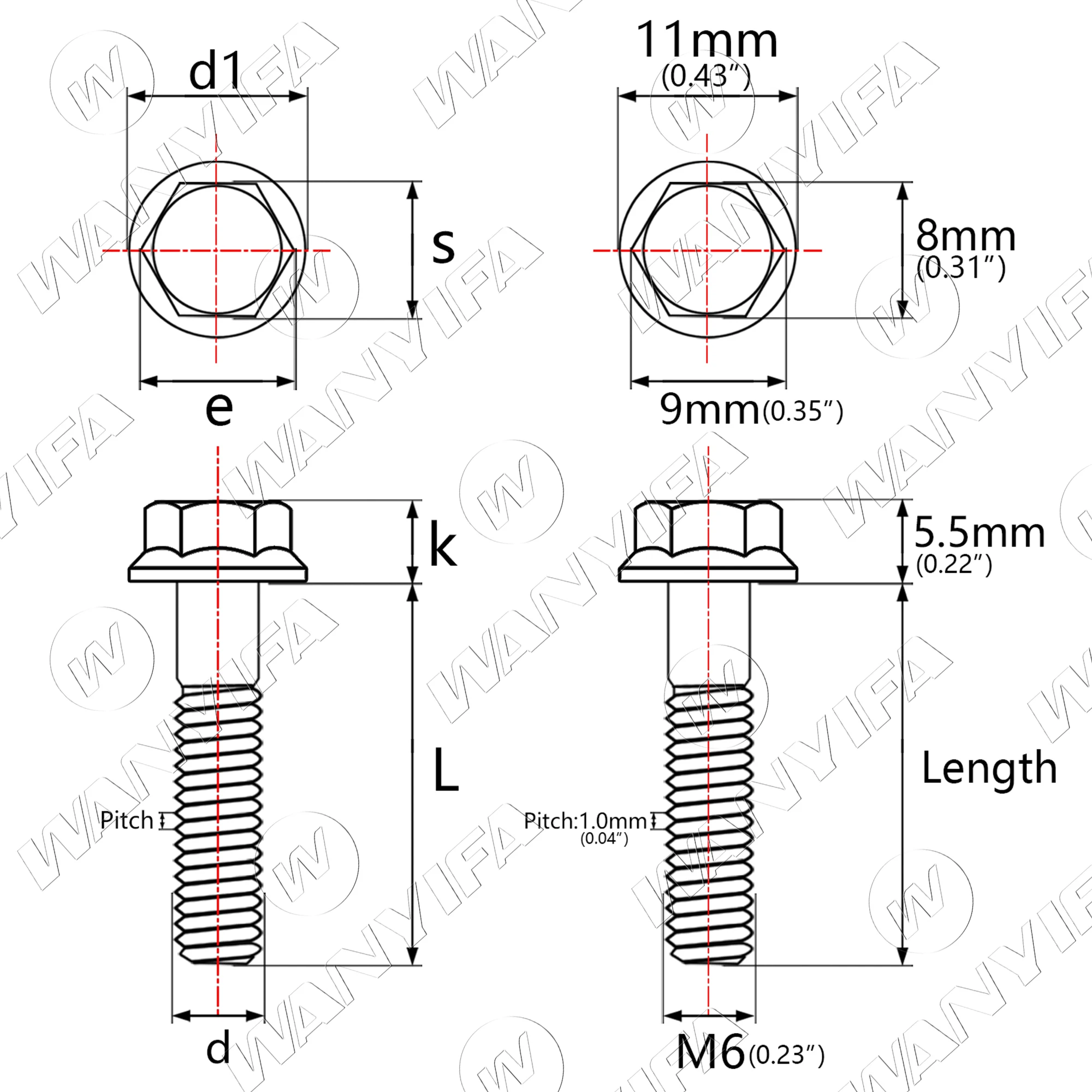 Titanium Bolts Wanyifa M5/M6x10 15 20 25 30 35 40 45 50 55 60 65 70 75 80 90 100mm Small Hex Head Flange Screw for Motorcycle