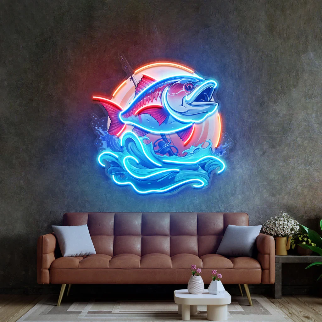 

Blue Sea Fish Neon Sign Pop Art Home Decor Fish Shop Logo Neon Decor