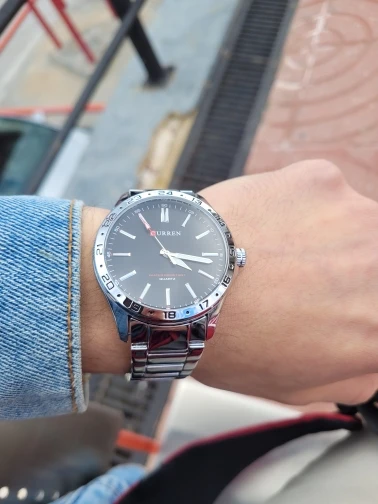 Curren 8452 relógio de quartzo masculino simples moda lazer relógio de negócios preto prateado pulseira de aço inoxidável relógio de pulso para masculino photo review