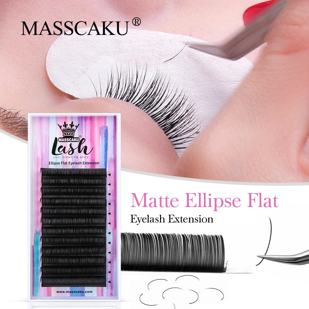 

MASSCAKU Split Tips Shaped Natural Soft Magnetic Lashes Ellipse Flat Matte Black Individual False Eyelashes Extension Supplies