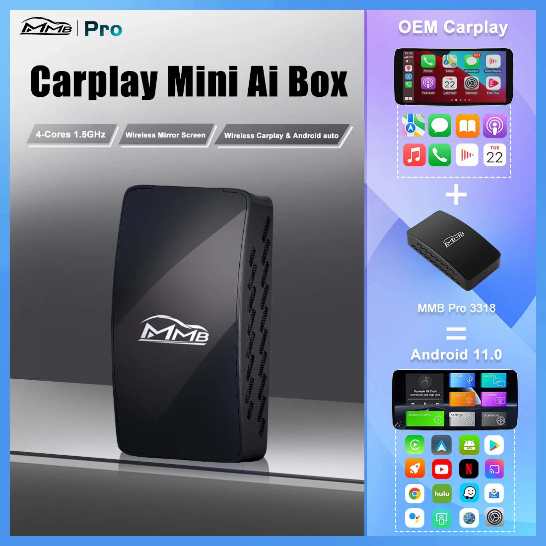 Mmb Pro Carplay Box Wireless Android 11 Auto Ai Box Wireless Apple Carplay Adapter Per Toyota Fiat Audi Porshe Benz Ford Vw Jeep
