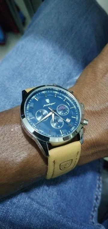 Poedagar relógio de quartzo masculino luxo esportes à prova dwaterproof água cronógrafo luminoso data homem relógio de pulso negócios couro relógios masculinos photo review