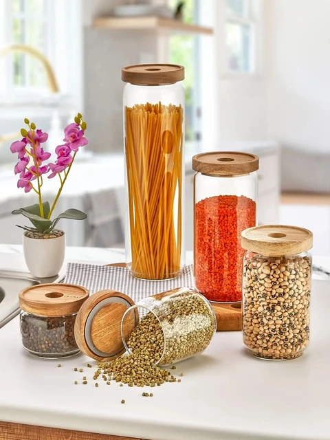Airtight Spice Jar Clear Glass Silicone Seal Condiments Kitchen Storage  5pcs