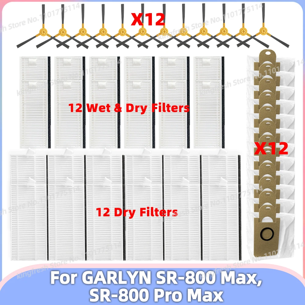 Подходит для запчастей для робот-пылесоса GARLYN SR-800 Max / SR-800 Pro Max - боковая щетка, HEPA-фильтр, ткань для швабры, мешок для пыли, аксессуары