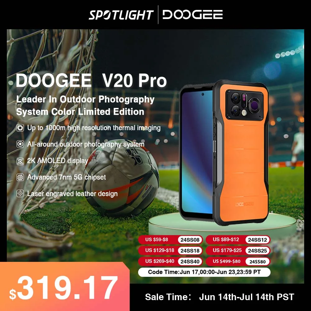 

World Premiere DOOGEE V20 Pro Rugged Phone 6.43”2K AMOLED Display 12GB+256GB 1440*1080 Thermal Imaging Advanced 7nm 5G Chipset