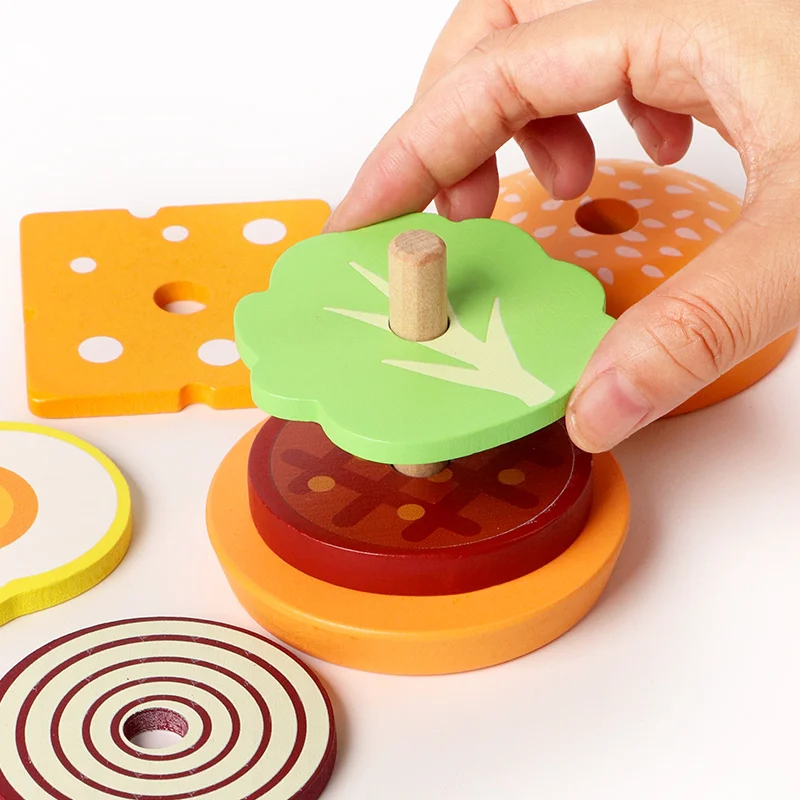 Wooden Burger Sandwich Stacking Toys Montessori Toys for Toddlers Pretend Play Food Preschool Educational Fine Motor educational toys,pretend food toys,wooden burger toys