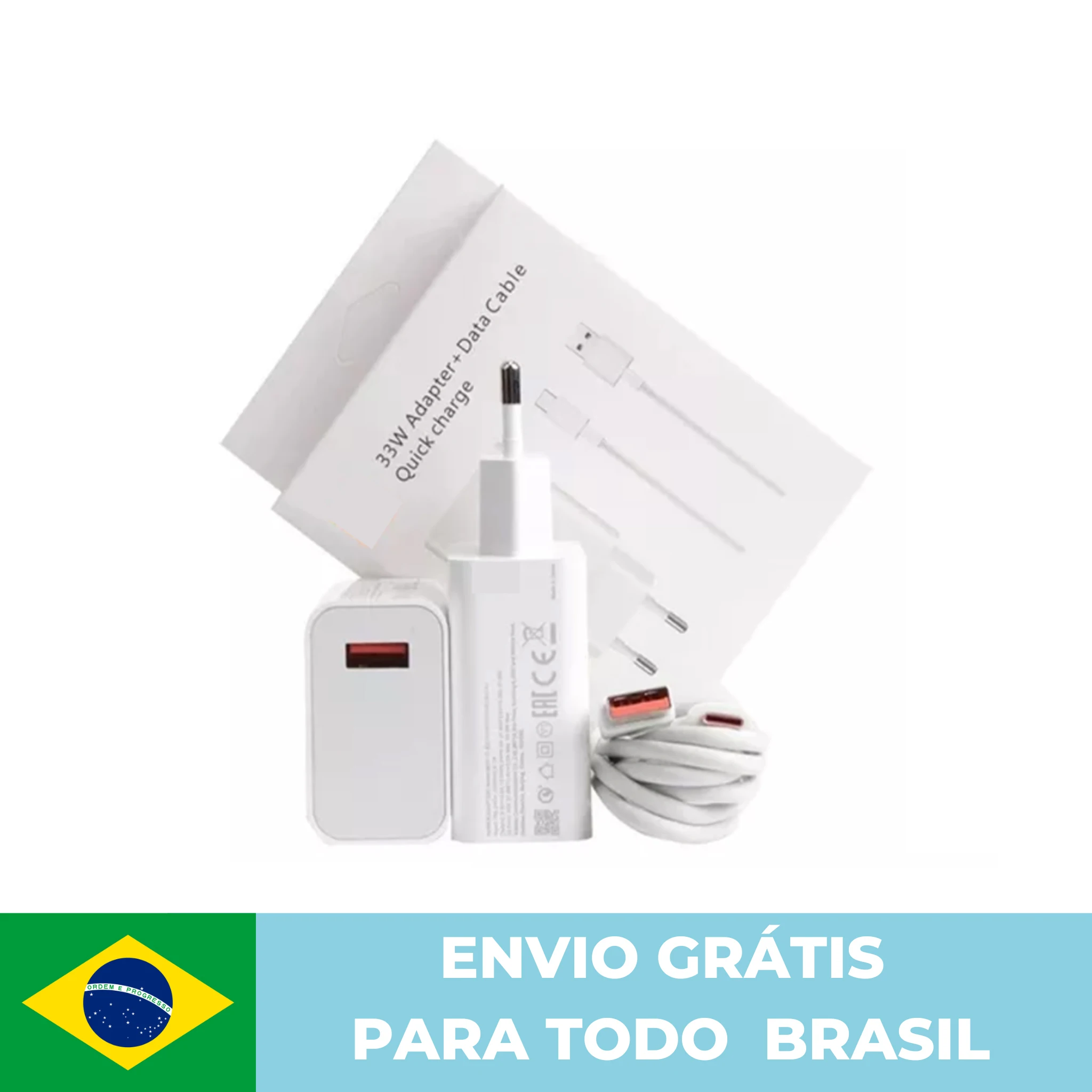 Carregador e cabo 33w carregamento rapido compativel com smartphone Xiaomi Mi9, Mi9 Pro, Mi9 T (k20), Mi9 T Pro