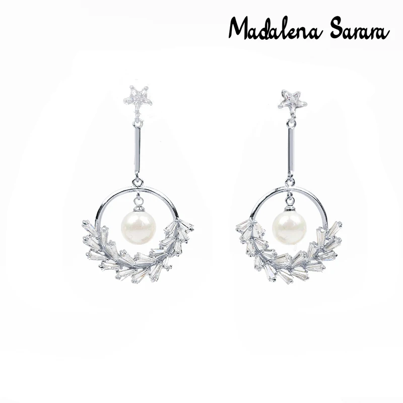 

MADALENA SARARA Women Dangle Earring Cubic Zircon The 10mm Simulation Pearl Copper Girl's Earring
