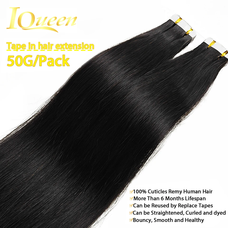 여성용 진짜 레미 인모 테이프, 100% 인모 스트레이트 익스텐션, 피부 씨실 접착제, 브라질 살롱 품질