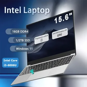 FUCHU 2026 Portable 15.6 Inch Fingerprint Unlock Backlit Keyboard Laptop Computers 16GB DDR3 RAM 512GB 1TB 2TB SSD Intel i3-6006U Notebook Windows 11 Pro Office Study Game PC Laptop