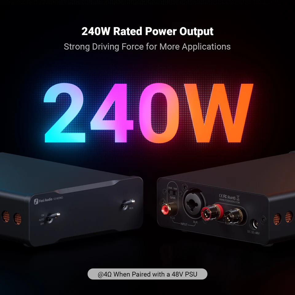 Fosi Audio V3 Mono Stereo Power Amplifier 2/2.1/3/4/5 Channel