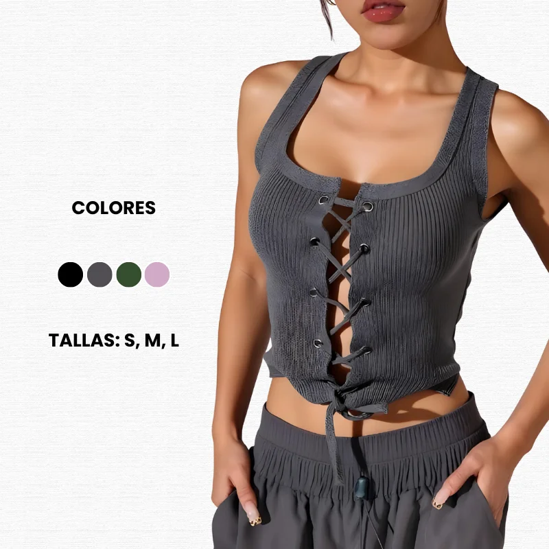 Top de punto sin mangas unicolor decoración de lazo para mujer