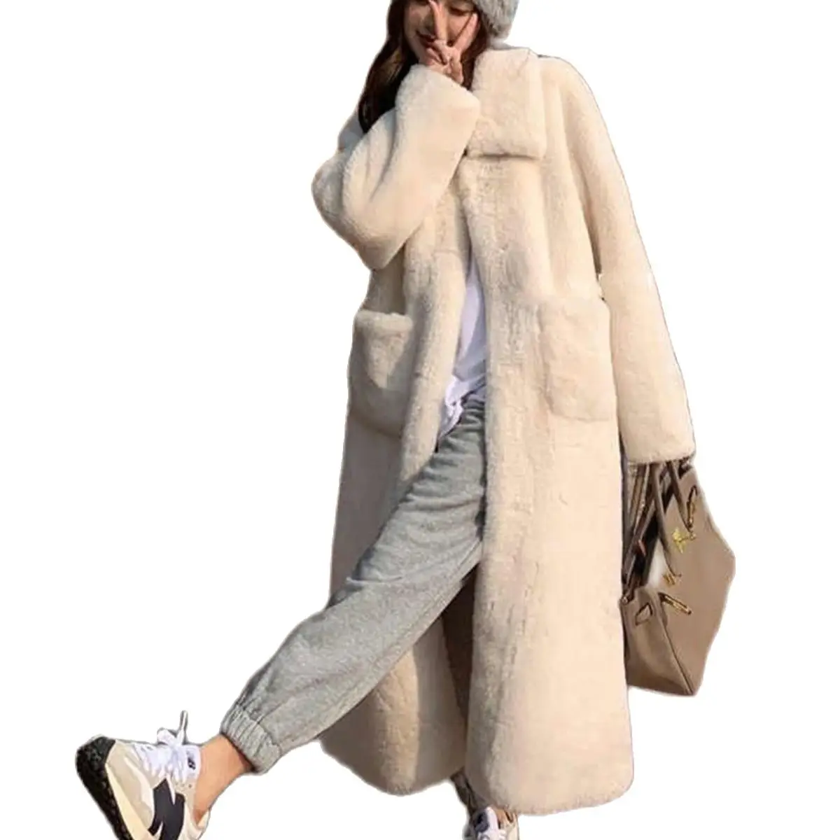 

Coat top new long imitation mink fluff fur coat women's winter fur all-in-one lamb fur coat