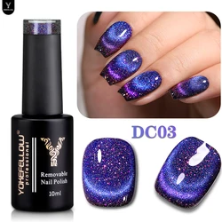 YOKEFELLOW 10ML Purple Crystal Eye Cat Magnetic Gel Sparkling Glitter Gel Nail Polish Semi Permanent UV Gel Nail Art Decoration