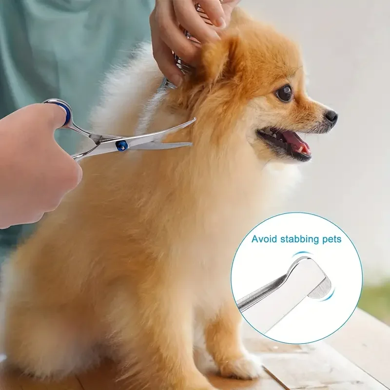 Dog Grooming Scissors Pet Safe Scissors Ambidextrous Stainless Steel Dog Grooming Shears Safe Round Head Precision Trimming