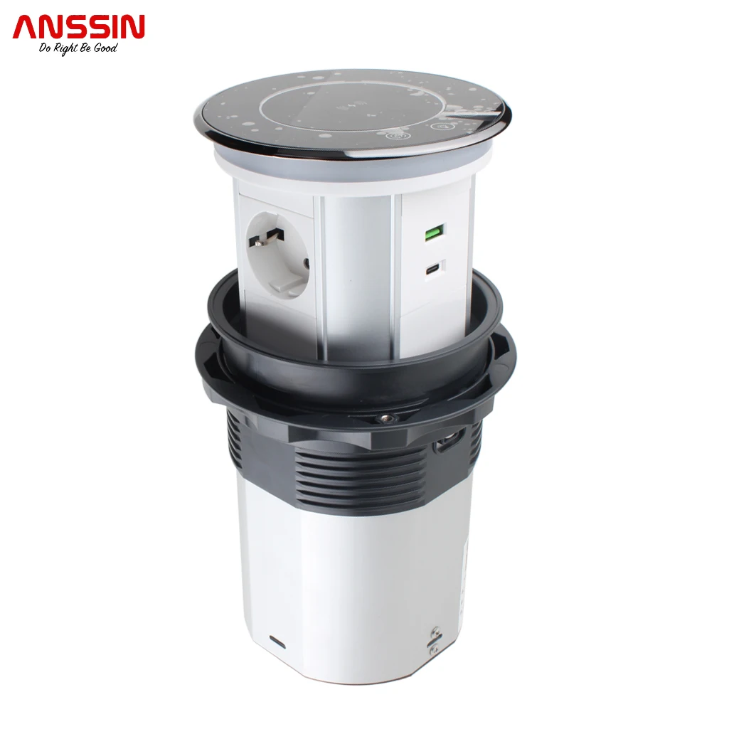 Anssin 다기능 와이파이 스마트 전동 팝업 테이블 소켓, 독일 콘센트 3 개, USB 2 개, 홈 오피스 플러그 어댑터에 적합
