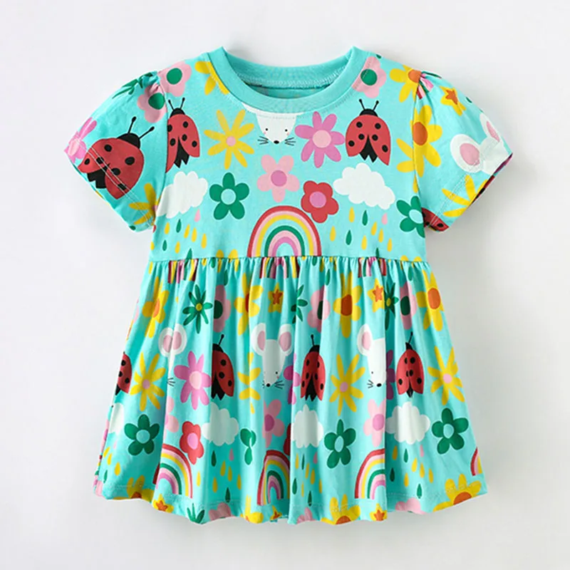 

Brand Mini Dress 100% Cotton Baby Girl Clothes Short Sleeve T-shirt Infant Kids Children Cartoon Tops Babe Girls 2024 Summer Tee
