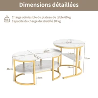 Ensemble de 2 Tables Basses Gigognes Ovales, Lot de 2 Tables Basses 2 en 1 avec espace de Rangement, Table Basse aspect Marbre Table de salon Basse pour Salon, Balcon et Bureau 8