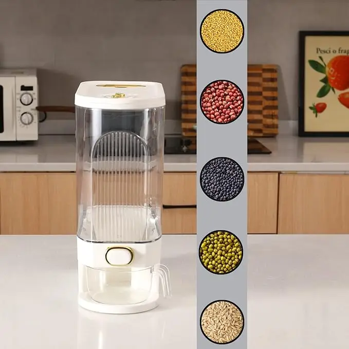 Clear Airtight Rice Dispenser - Large Capacity with Measuring Scale & Moisture-Proof Lid (For Grains/Coffee/Beans) 6