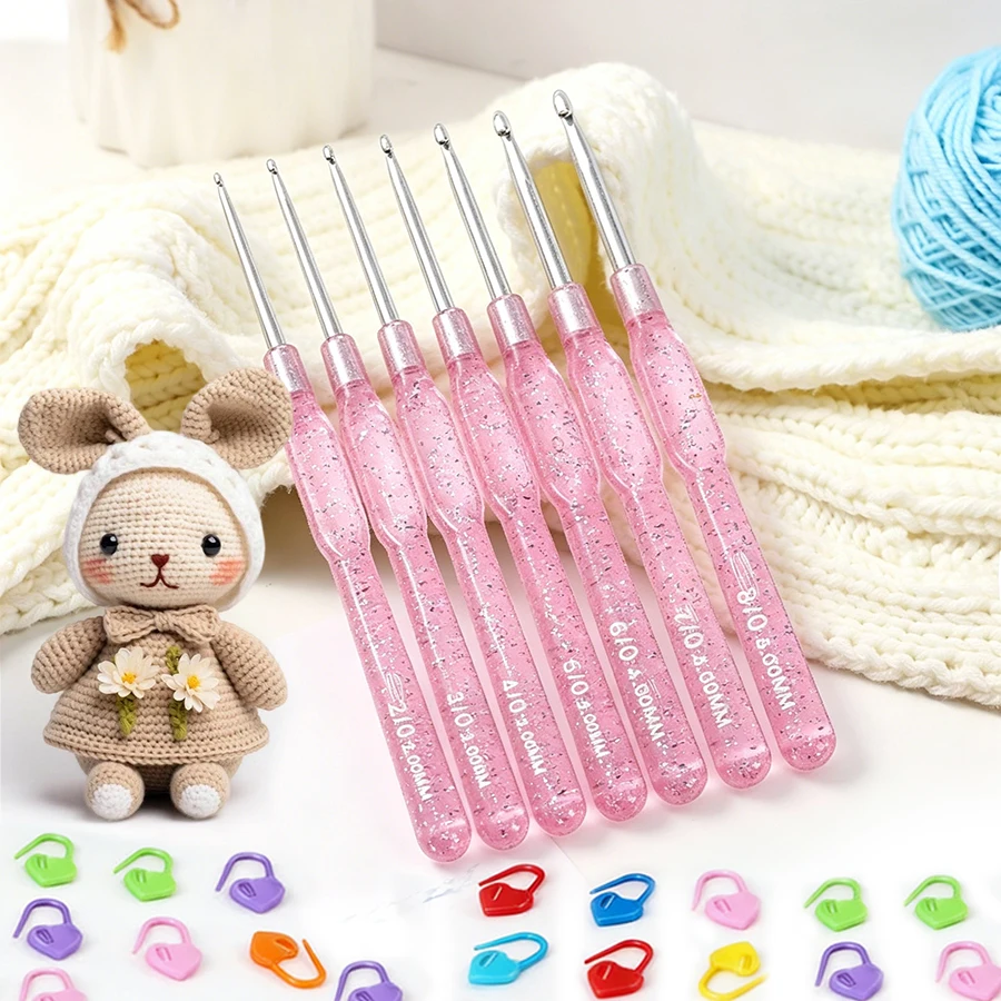 Colorful Crochet Hook Set with Counting Clips - 37-Piece DIY Knitting Tool Collection