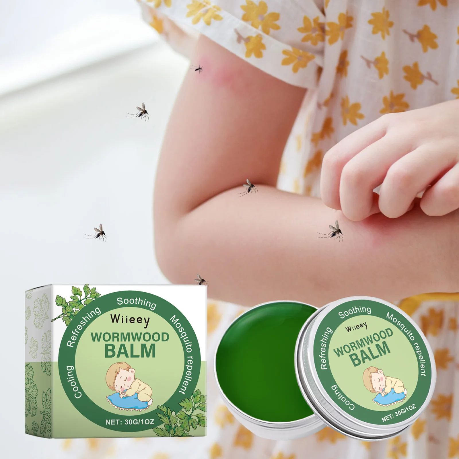Wiieey Repellent Mosquito Balm Wormwood Cooling Refreshing Soothe Mosquito Bites Itch Redness Swelling Mosquito Repellent Cream