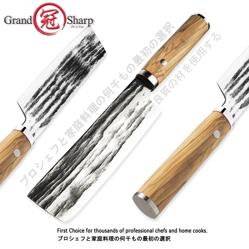 

Японские ножи накири Grandsharp, Кухонные овощи шеф-повара, кухонный инструмент, экологичный продукт, столовые приборы с ручкой из натурального оливкового дерева
