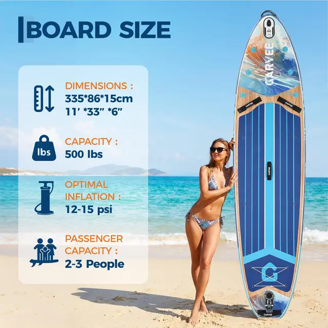 11' Inflatable Stand Up Paddle Board, 500LBS Weight Capacity, Wide Stand Up Paddle Board with Premium SUP Accessories, Non-Slip EVA Deck, for Adults & Youth of All Skill Levels, Dark Wood Grain
