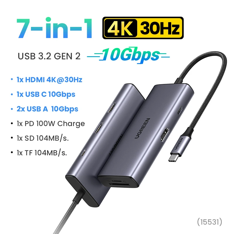 UGREEN USB C Hub 10Gbps, 4 Ports USB 3.2 HUB with 2 USB-C 3.2 and 2 USB-A  3.2, USB Port Extender for MacBook Pro, MacBook Air, Acer Aspire, HP