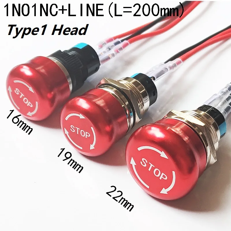16mm/19mm/22/mm Emergency Metal Button Switch Indication STOP Machine Panel Dashboard Press Latching Button 1NO1NC/2NO2NC