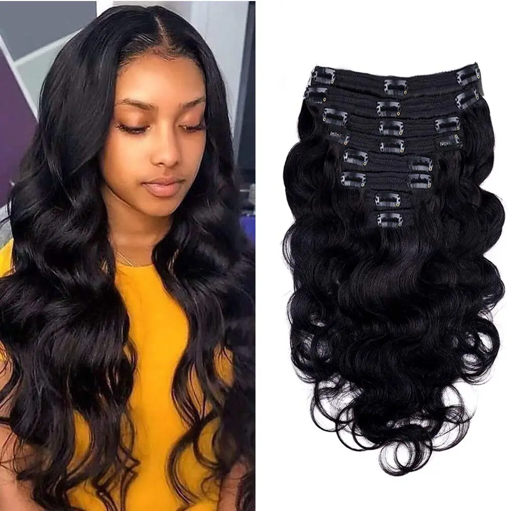 Brazilian Body Wave Clip In Human Hair Extensions 8 Pcs Set Natural Color Clip Ins Remy Hair 10-26 Inches 120Gram Soft Feel hair extensions