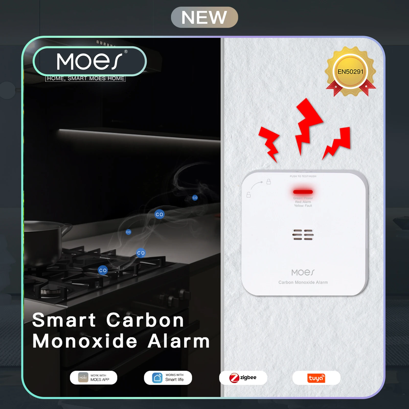 Smart ZigBee CO Detector Alarm - Wireless Household Gas and Carbon Monoxide Safety Sensor