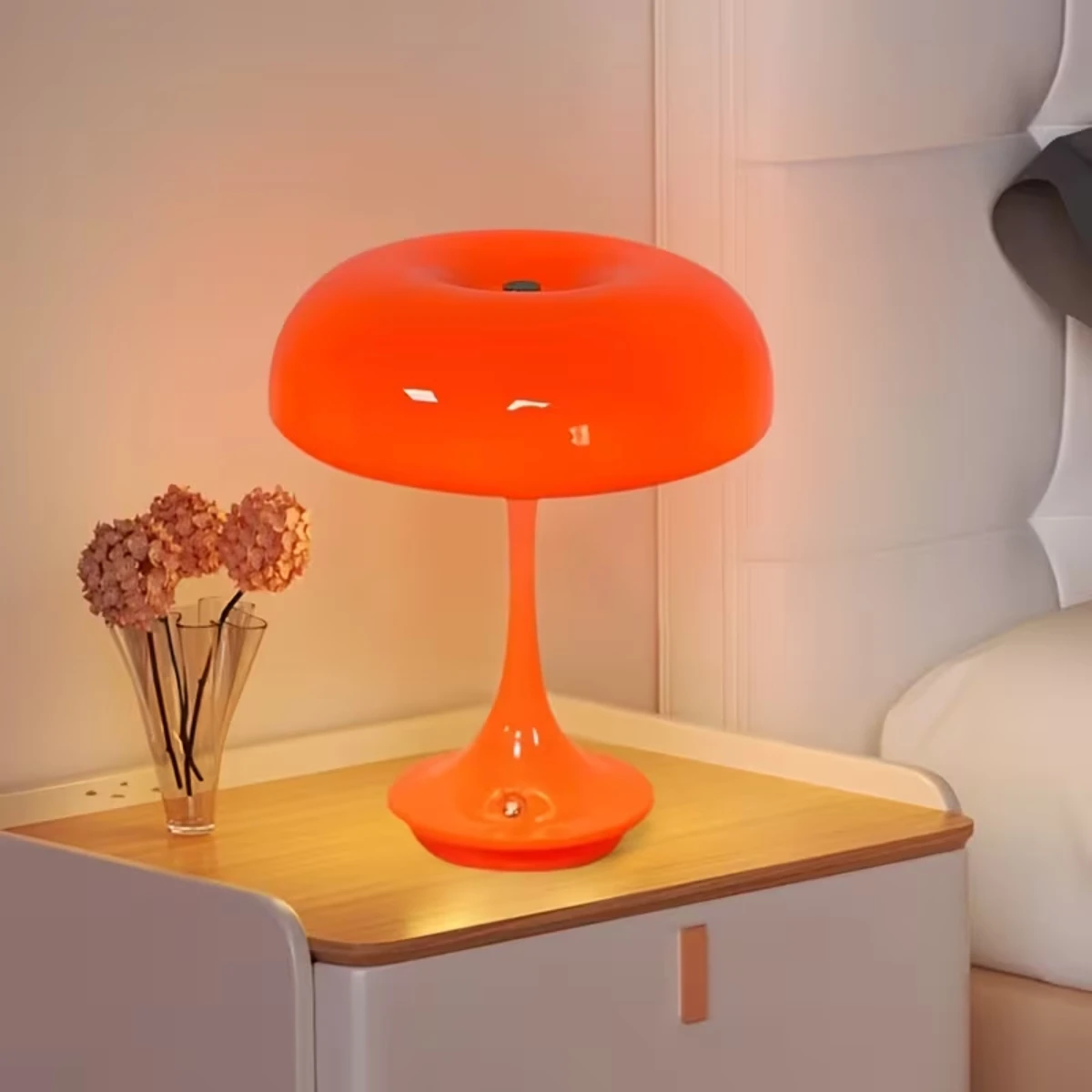 LED 버섯 모양 테이블 램프, 터치 컨트롤 3색 조광 가능, 모던 오렌지 침실..